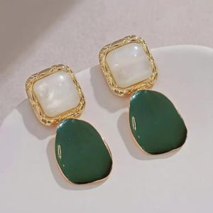 AR-001 Geomatric Drop Green Earing